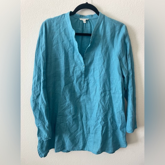 Eileen Fisher Blue linen Button-Down Shirt - Picture 2 of 5